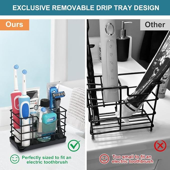 Toothbrush Holders for Bathrooms, Stainless Steel Bathroom Toothbrush Holder Kids Electric Tooth Brush Holder and Toothpaste Holder for Bathroom Accessories Organizer with Tray, Multi-Slots (Large)