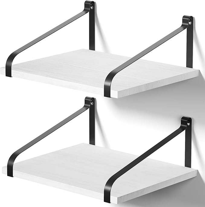 Love-KANKEI Floating Shelves Wall Mount Rustic Wood Wall Shelves with Large Storage L16.5 x W12 inch for Kitchen Living Room Bathroom Bedroom Set of 2 White
