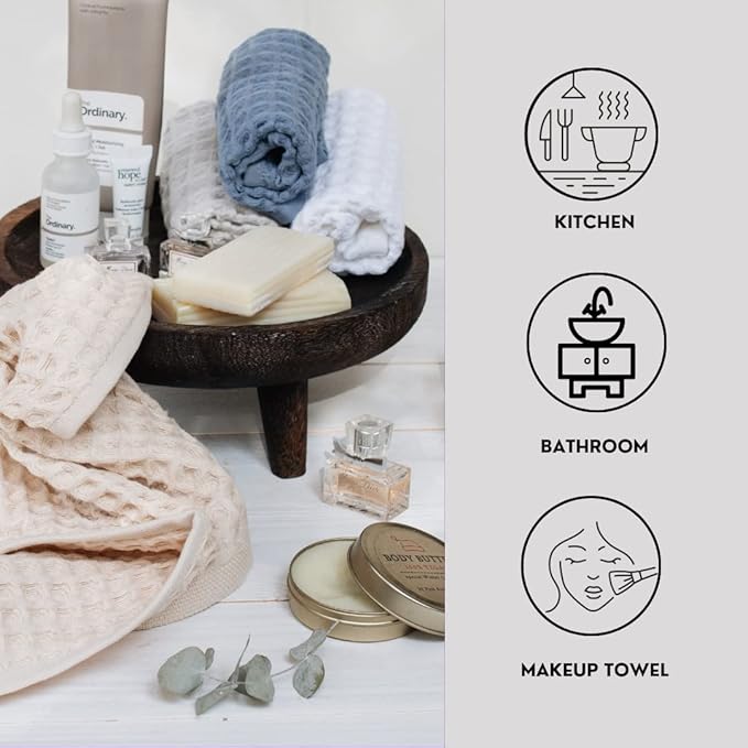 sea me at home Waffle Washcloths Set, 100% Turkish Cotton (Denim)