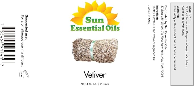 Sun Essential Oils Vetiver Essential Oil, 4 oz, for Aromatherapy – Vetiver Oil