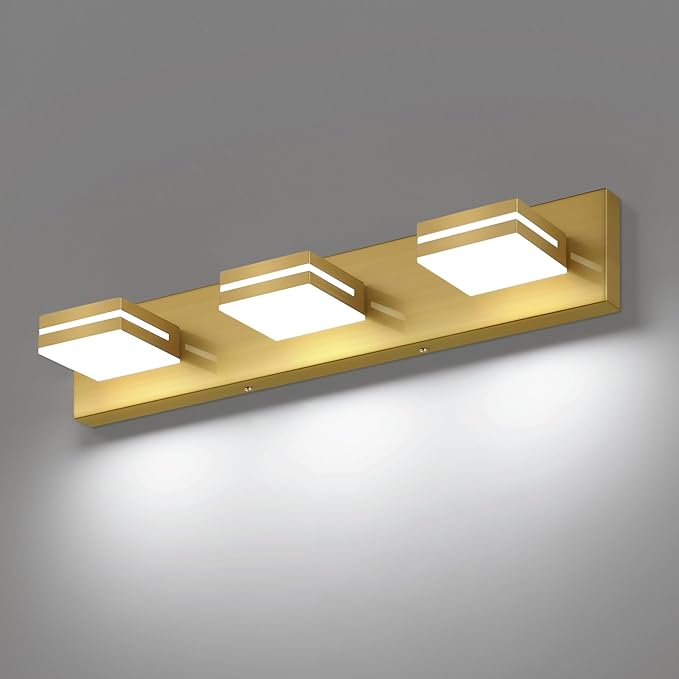 SineRise LED Modern Bathroom Vanity Light Fixtures (3-Light, 24-Inch), Brass Modern Acrylic Bathroom Wall Lighting Fixtures Over Mirror (Cool White 6000K)