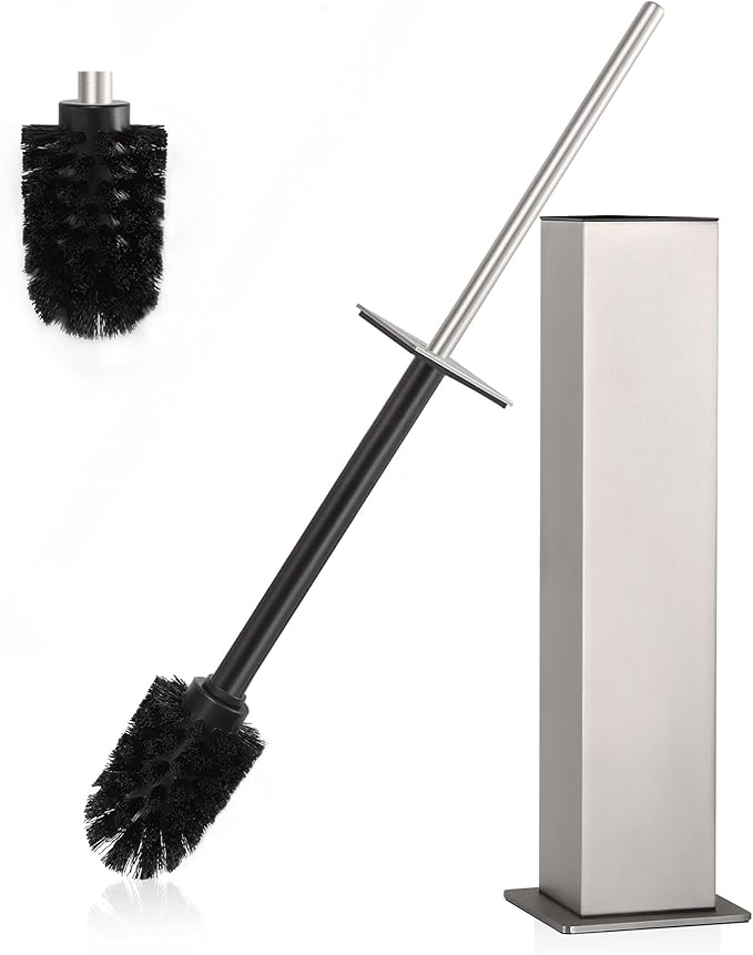 BVL Toilet Brush and Holder Set Brushed Nickel Stainless Steel 304 Square Freestanding Toilet Brush for Bathroom