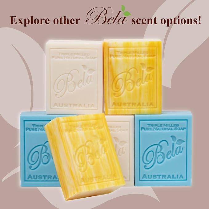 BELA Spearmint and Bran Soap 3.3 OZ Pack of 12, Long Lasting French Triple Milled Bar Soap with Organic Shea Butter, Hand, Face and Body Wash Bar, Made in Australia