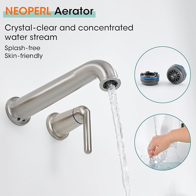 Wall Mount Tub Filler Long Spout Reach Tub Faucet with Rough-in Valve High Flow Tub Faucets 2-Handle Wall Mounted Bathtub Faucet Brass Roman Bath Tub Faucet Set Brushed Nickel (WT-9806BN)