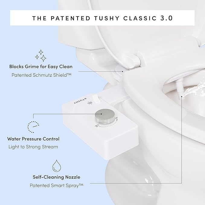 TUSHY Classic 3.0 Bidet Toilet Seat Attachment - A Non-Electric Self Cleaning Water Sprayer with Adjustable Water Pressure Nozzle, Angle Control & Easy Home Installation (Platinum)