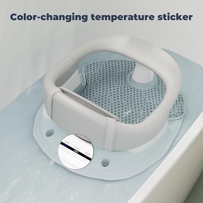 Baby Bath Seat-for Babies 6 Months & up with Temperature Alert+Soft Cushion+Suction, Toddler Bath Seat for Baby, Sitting Up with Baby Bathtub Seat, Grey