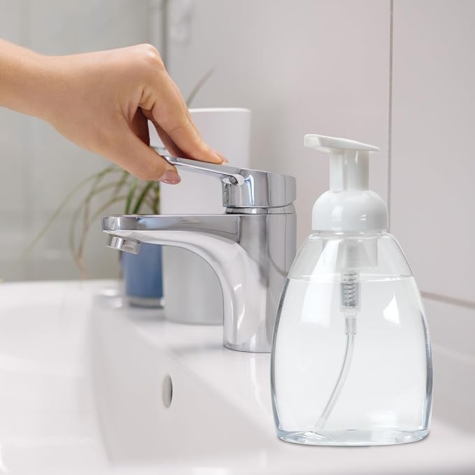 Ginger Lily Farms Foaming Soap Dispenser, Refillable Plastic Pump Bottles for Liquid Hand Soap, 12 oz. Clear Bottle with White Pump, 2-Pack
