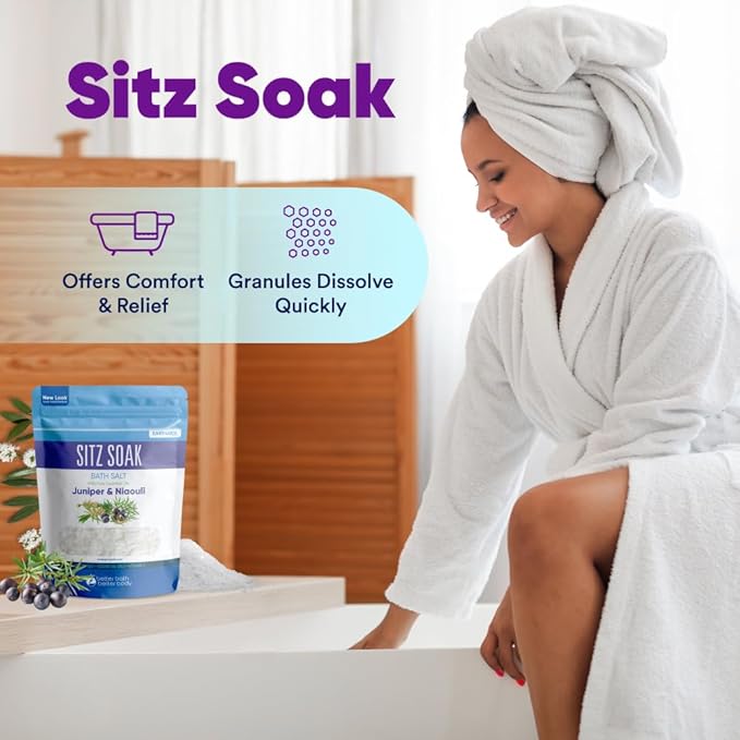 Sitz Bath Soak 2-Lbs Sitz Salt Epsom Salt Hemorrhoid Soothing with Pure Essential Oils in BPA Free Pouch with Press-Lock Seal Made in USA