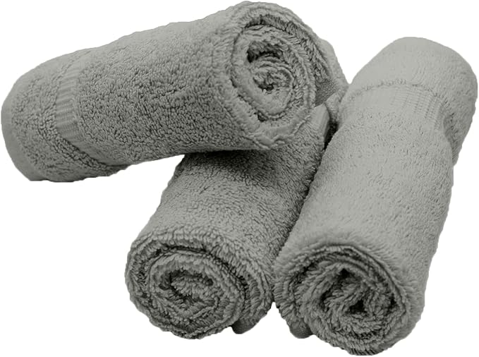 Luxury Hotel & Spa Quality, 100% Turkish Cotton 700 GSM Cloth, for Body wash, Makeup Remover & Facial Cleaning, Baby, face, loofah, Dobby Border Soft washcloths Towel Set 13" X 13", Gray, Set of 12