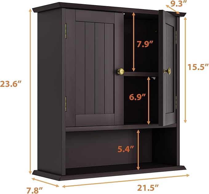 Bathroom Wall Cabinet, Over The Toilet Storage Cabinet with 2 Doors and Adjustable Shelf, Wooden Medicine Cabinet Wall Mounted, Room Space Saver for Bathroom Kitchen