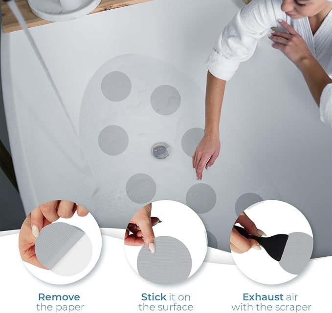 Anti Slip Shower Stickers 24 PCS, Gray Non-Slip Shower Strips for Adults, Premium Adhesive Bath Tub Stickers