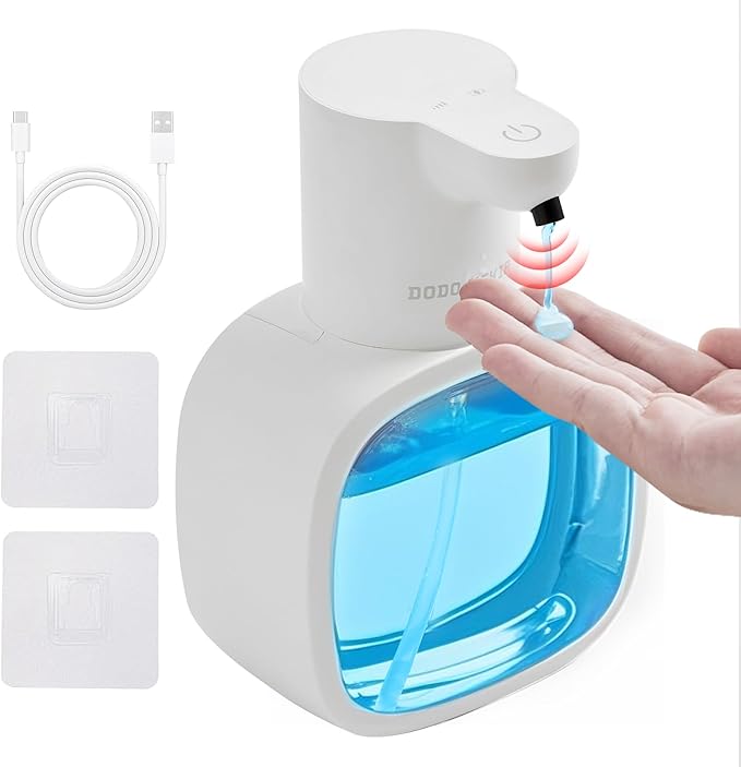Automatic Liquid Soap Dispenser, 17oz/500ml Touchless Rechargeable with 4-Level Adjustable & IPX5 Waterproof - Level Display for Wall/Tabletop Use in Bathroom, Kitchen, White