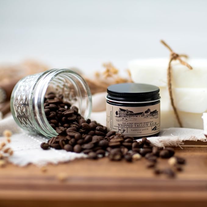 100% Grass-Fed Whipped Tallow Balm & Organic Jojoba Oil infused with Organic Madagascar Vanilla Beans/vanilla coffee: face & body moisturizer for dry, sensitive skin/eczema, (VANILLA LATTE)