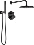 Delta Modern 14 Series Round Rain Shower System Faucet Set, Rainfall Matte Black Shower Head and Handle Set, Valve Trim Kit, 10 Inch, Matte Black 342702-BL