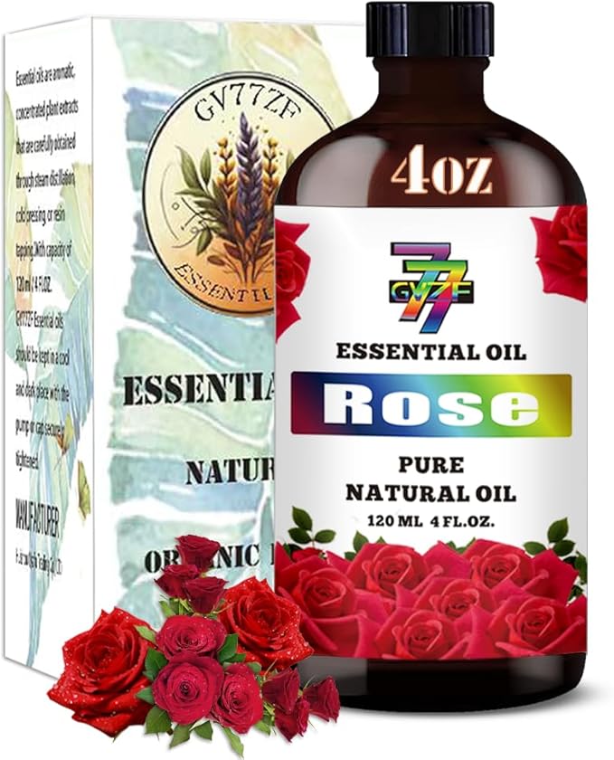 Rose Essential Oil (4 oz/120 ml) — Rose Oils for Aromatherapy, diffusers, humidifiers, Home fragrances, DIY Skincare, soap Making, DIY Candle, Relaxation, Yoga, and Meditation