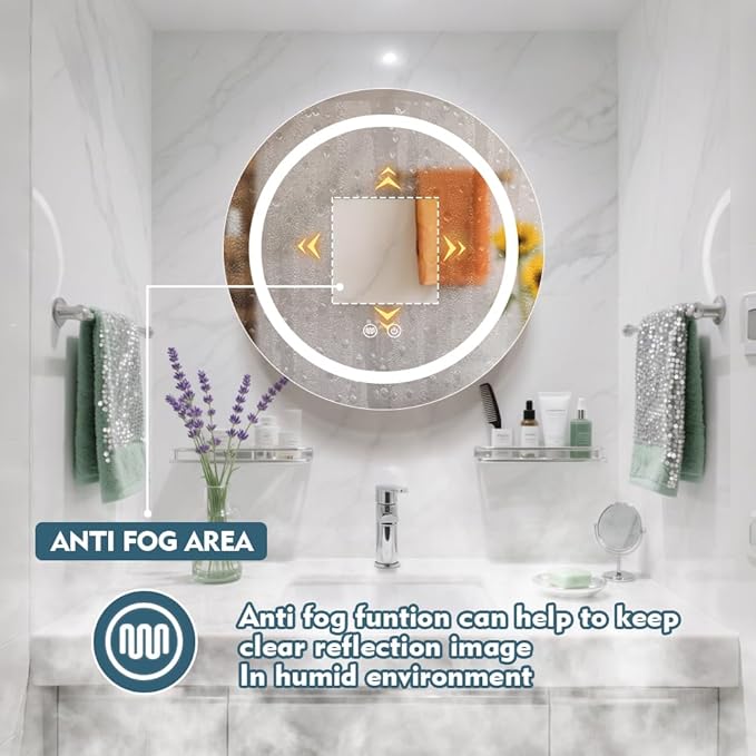 24inch Round Medicine Cabinet with Lights,Led Medicine Cabinet with Defogger,Illuminated Mirror Cabinet for Bathroom,Dimmable,Anti-Fog,3 Colors,Surface Mount Only,White