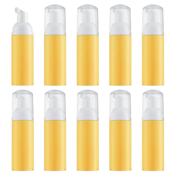 Tekson 10PCS Soap Foam Bottle (2 oz), Empty Travel Foaming Lash Shampoo for Cleanser, Dispenser (Yellow Pump)