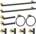 Black and Gold Towel Bar Set 10 Pieces Bathroom Hardware Accessories Set Include 23.6 in Towel Bar Towel Ring Towel Hook and Toilet Paper Holder Stainless Steel Wall Mounted