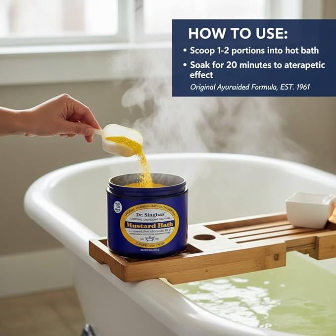 Dr. Singha's Mustard Bath Salts - 8 oz Herbal Bath Soak with Essential Oils for a Relaxing and Rejuvenating Experience - Made in USA