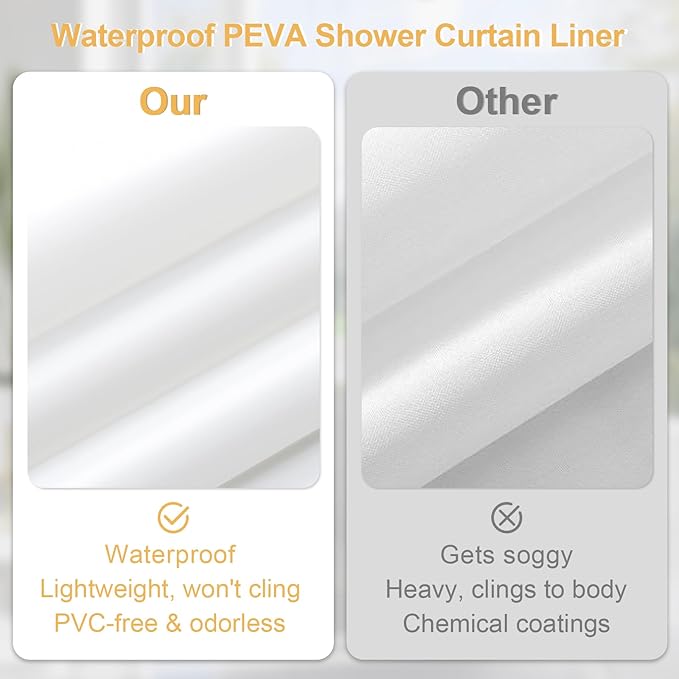 3 in 1 Shower Curtain Set, Beige Waffle Shower Curtain and PEVA Liner Set with 12 Stainless Steel Shower Curtain Hooks, Tan Waterproof Fabric Shower Curtains for Bathroom, 72 W x 72 H