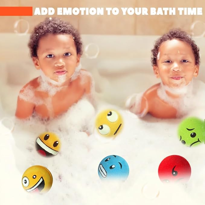 Large Emotion Face Bath Bombs Set of 6 – Fun Emoji-Inspired Spa Fizzies – Handmade with Shea Butter, Cocoa Butter & Essential Oils – Moisturizing Gift Set for Women, Men & Kids
