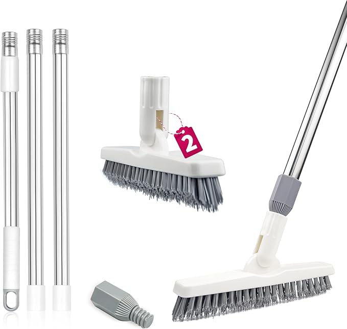 ITTAHO 2 Pack Grout Cleaning Brush with Long Handle, Swivel V-Shape Grout Scrub Brush, Extendable Handle for Tile Floors, Bathroom, Shower, Corner