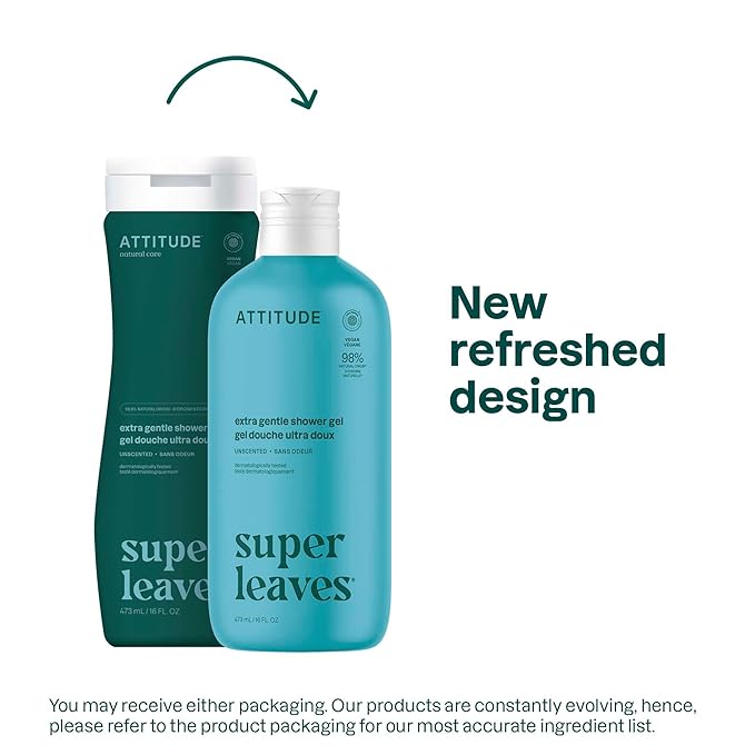 ATTITUDE Body Wash, EWG Verified Shower Gel, Dermatologically Tested, Plant and Mineral-Based, Vegan Personal Care Products, Extra Gentle, Unscented, 16 Fl Oz
