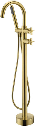 Freestanding Tub Filler Bathtub Faucet Brushed Gold Floor Mount Brass Bathroom Faucets with Hand Shower