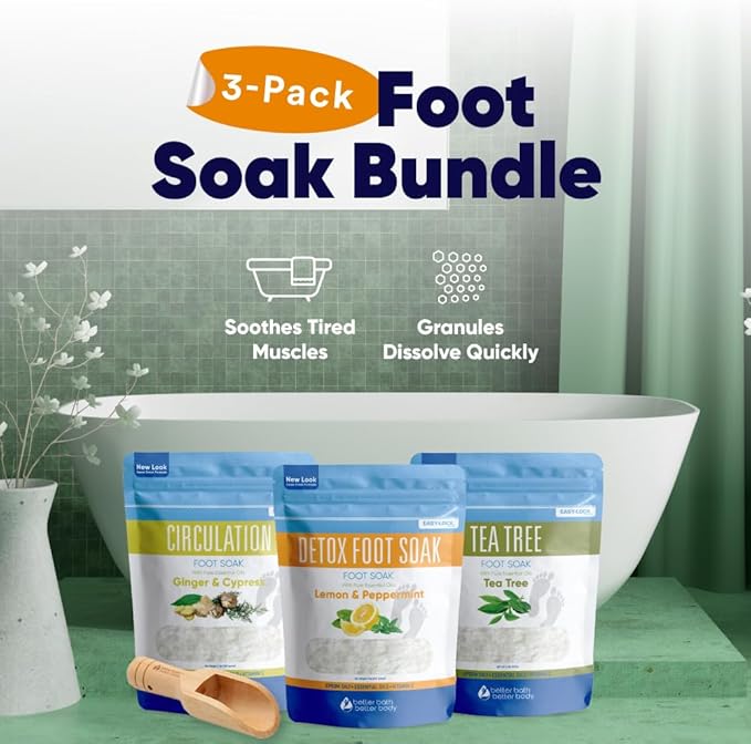 Foot Soak Salts Bundle 3 Pack with Scoop DIY at Home Spa with USP Epsom Salt and Pure Essential Oils in BPA Free Pouch with Easy Press Lock Seal (2 Lbs Each 6 Lbs Total)