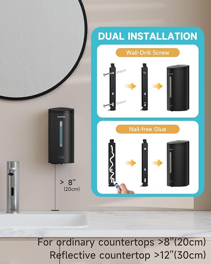 AIKE Wall Mount Automatic Foam Soap Dispenser 25 OZ Commercial Large Capacity Stainless Steel Model AK1205FA(Matte Black)