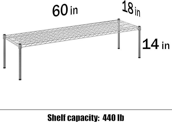 18" Deep x 60" Wide x 14" Height Wire Shelving Kit | 1-Tier | NSF Commercial Storage Rack Unit