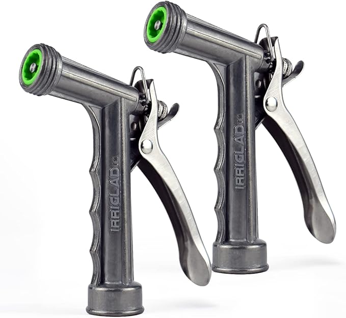 Hose Nozzle 2 Pack, Full Size Pistol Grip Water Nozzle Sprayer with Threaded Front, High Pressure Nozzle, Adjustable Spray Water Flow for Watering, Showering Pet, Washing Car, Silver