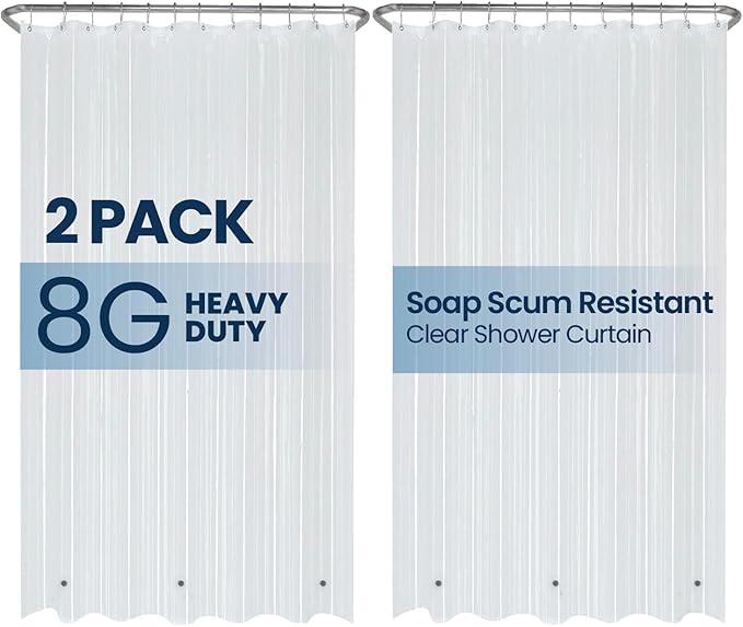 LiBa Waterproof Plastic Shower Curtain - Bathroom Shower Curtain Premium PEVA Non-Toxic with Rust Proof Grommets Frosted 8G Heavy Clear Duty Bathroom Accessories 72x72 2 Pack