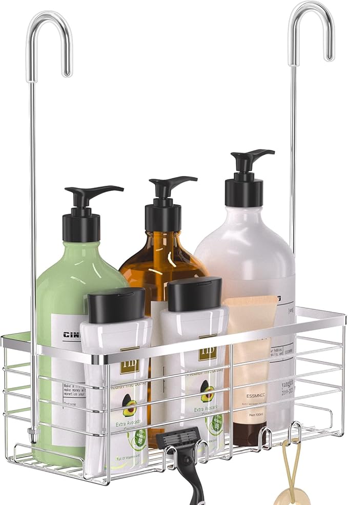 YUOROS Shower Caddy Hanging, Over the Door Shower Organizer Rack 304 Stainless Steel Rustproof (Silver)