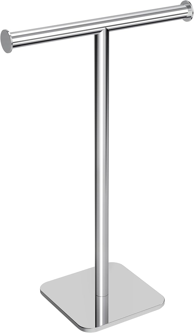 RUACQ Hand Towel Stand, 16" T-Shape Hand Towel Holder Stand for Bathroom, Kitchen and Countertop Towel Holder 304 Stainless Steel Hand Towel Rack with Weighted Base (Chrome)