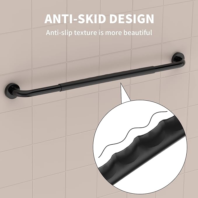 36 Inch Shower Grab Bar w/Anti Slip Rubber Grip, Munzong Black Stainless Steel Bathroom Grab Bar, Bathroom Balance Bar,Safety Handrail Support,Handicap Injury Elderly Senior Assist Bath Handle