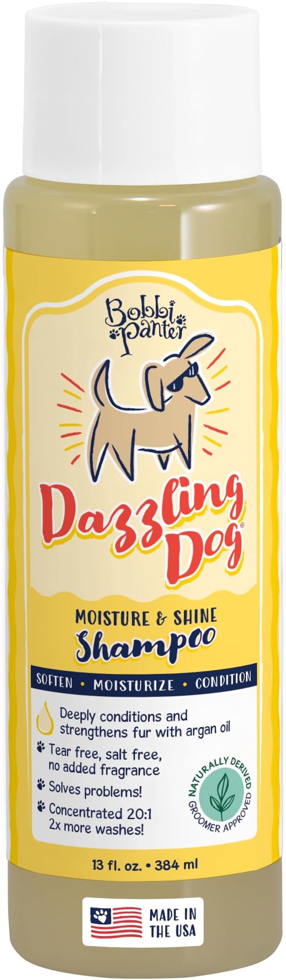 Bobbi Panter Dog Shampoo - Made in USA - All Natural Formula for Deep Nourishing and Cleasing - Concentrated 20:1 for Professional Groomers - Light Chamomile Scent, 13 Oz