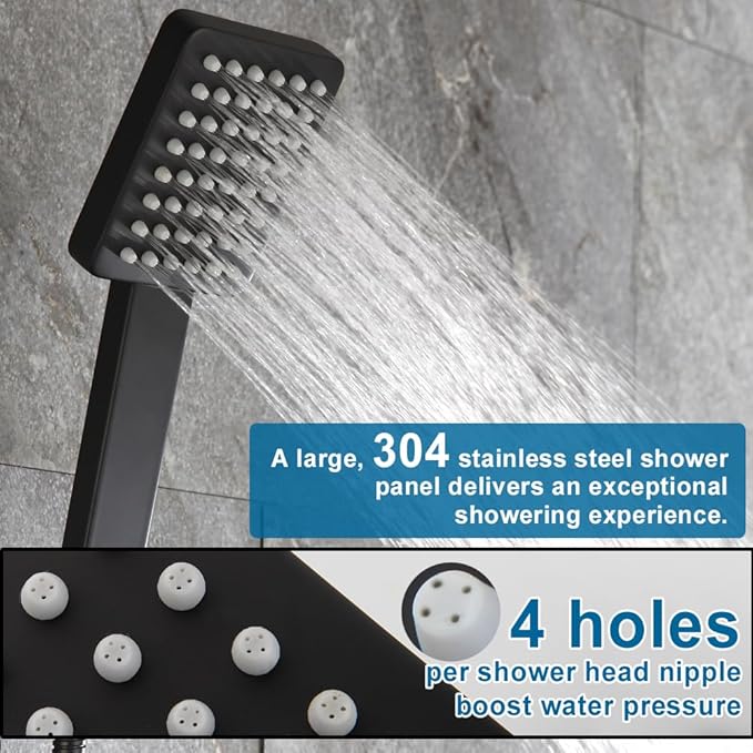 POP SANITARYWARE Matte Black Shower Tub Faucet Set Bathroom Rain Shower System with Tub Spout Wall Mounted Rainfall 10 Inch Shower Head and Handle Set Include Shower Valve and Trim Kit