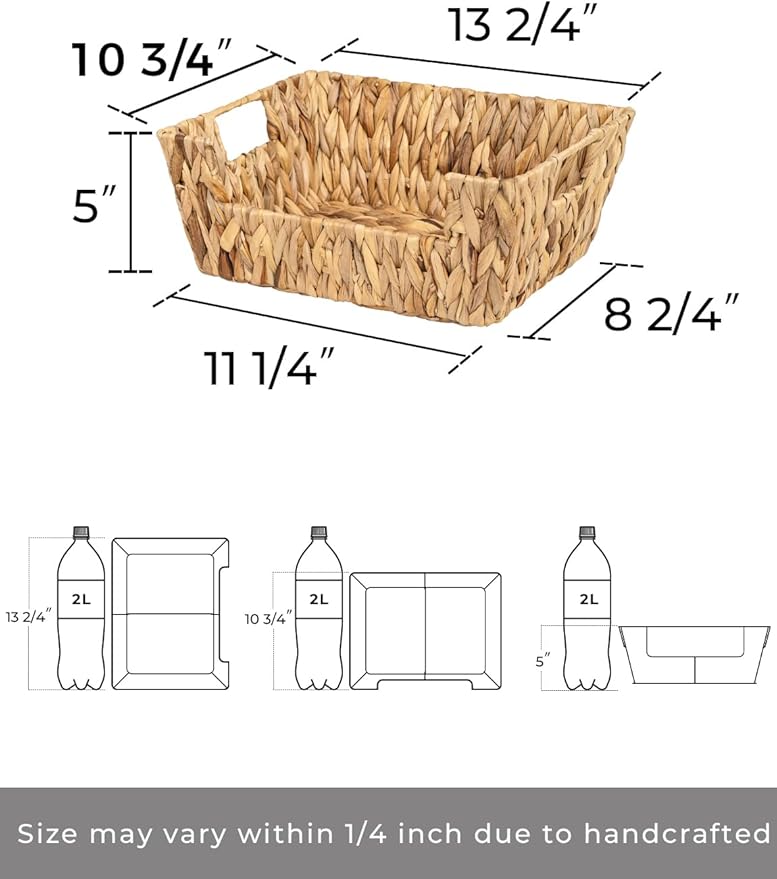 StorageWorks Wicker Basket for Pantry Organizers and Storage, Stackable Water Hyacinth Storage Baskets for Pantry Shelves, 2-Pack