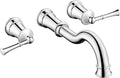 Roman Bathtub Faucet Wall Mount Widespread Tub Filler with Rough-in Valve 3 Holes 2 Lever Handle Elegant Classic Spout for Bathroom, Chrome
