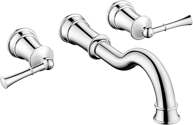 Roman Bathtub Faucet Wall Mount Widespread Tub Filler with Rough-in Valve 3 Holes 2 Lever Handle Elegant Classic Spout for Bathroom, Chrome