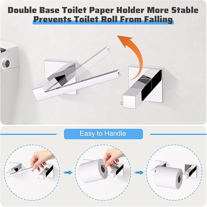 TURS 10-Piece Bathroom Hardware Accessories Set Chrome Towel Bar Holder Set SUS304 Stainless Steel Towel Racks for Bathroom Wall Mounted, 23.6-Inch