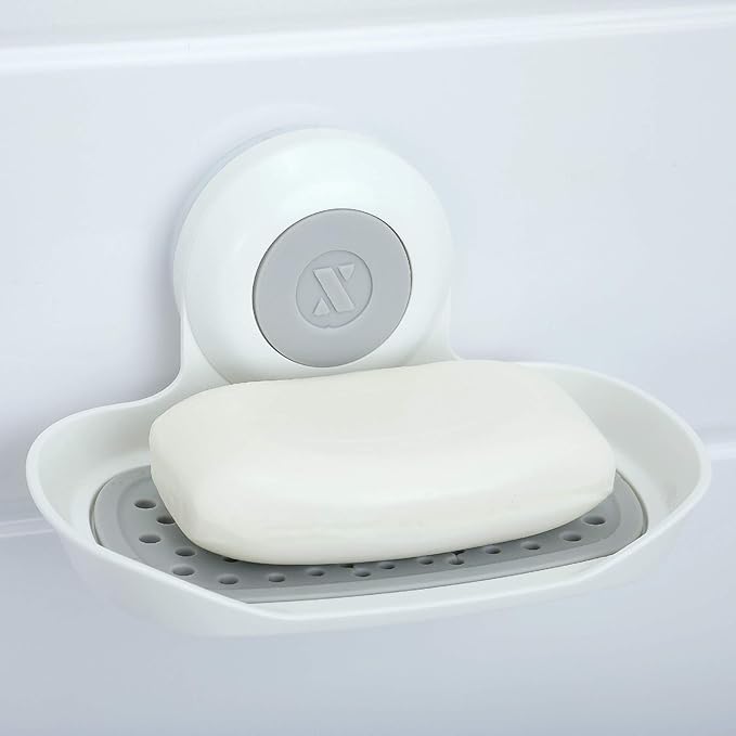 SlipX Solutions Strong Hold Soap Saver, Suction Cup Soap Holder, Must Have Universal Kitchen & Bathroom Shower Accessories (White, Single Tray (2-Pack)