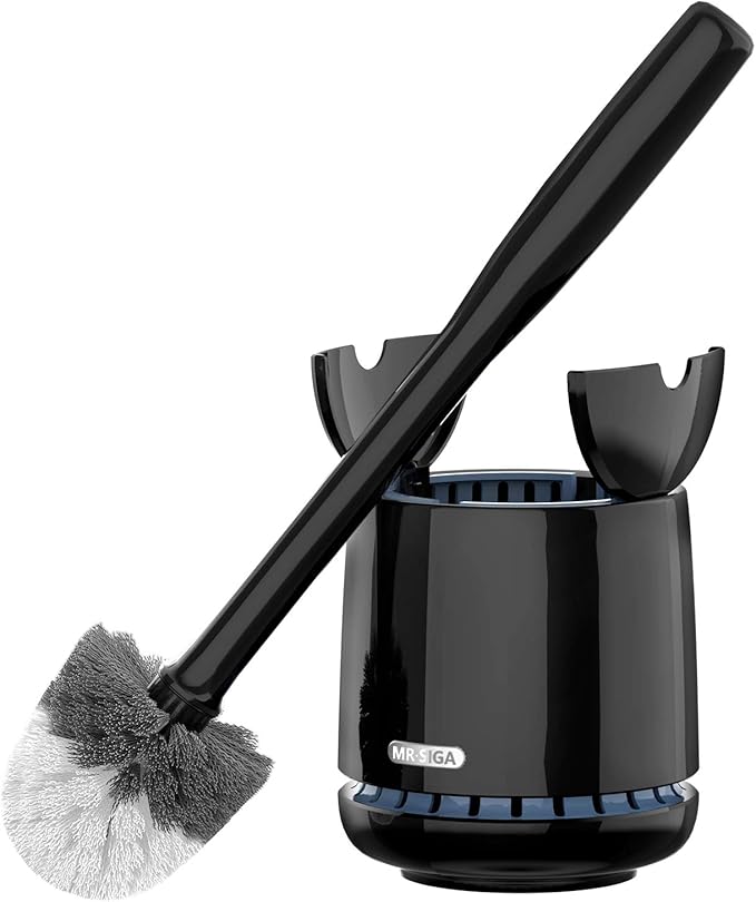 MR.SIGA Toilet Bowl Brush and Holder, Premium Quality, with Solid Handle and Durable Bristles for Bathroom Cleaning, Black, 1 Pack