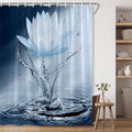 Lotus Shower Curtain Blue Flower Elegant Blooming Floral with Dew Spring Flower Reflection on Water Modern Romantic Polyester Fabric Bathroom Decor 108×70 Inch with Hook