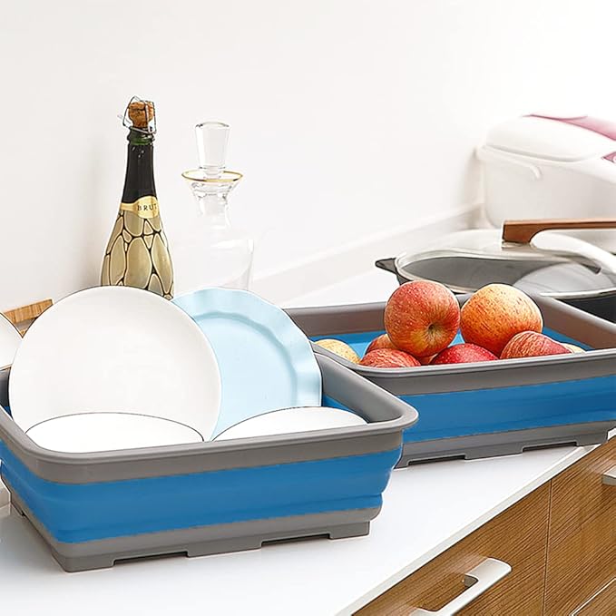 Collapsible Dish Pans – 10L (2.6 Gal) Foldable Sink Tub, 14.5'' x 10.5'' x 5", Compact and Space-Saving Multiuse Foldable Basin for Dish Washing, Camping, RV and Vegetable Cleaning