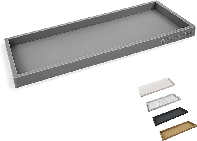 Countertop and Vanity Tray - 11.7" Silicone Bathroom Tray Countertop, Dish Soap Trays for Kitchen Counter, Sink Organizer Caddy Accessories, Toilet Plant Shower Makeup Mat Oil Holder