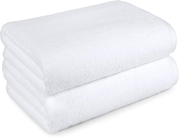 Amazon Basics 2 Piece Quick-Dry Oversize Bath Towel, 100% Cotton, White, 54" x 30"