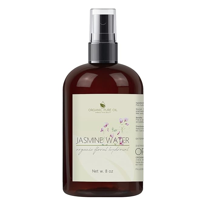 Jasmine Hydrosol Face Mist Calming Spray, Toner, Aromatherapy, Body Mist, Set Makeup, 8oz, Pure Hydrosol Water Jasmine by Organic Pure Oil