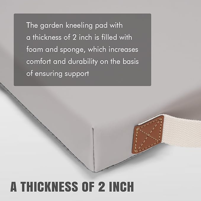HappyPicnic Waterproof Garden Kneeling Pad - 2" Thick Soft Foam Kneeling Mat for Gardeners with Handle & Removable Cover, Knee Support for Bathing, Grey